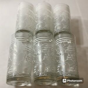 Vintage 60’s Set Of 6 Signed Culver LTD White Orchid Flower 12oz DrinkingGlasses